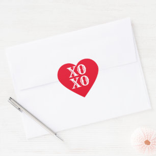 XO XO röd vit söt modern typografi Hjärtformat Klistermärke