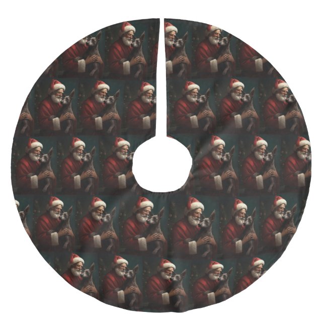 Xoloitzcuintli med Jultomten i julafton Julgransmatta Borstad Polyester (Framsidan)