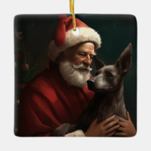 Xoloitzcuintli med Jultomten i julafton Julgransprydnad Keramik