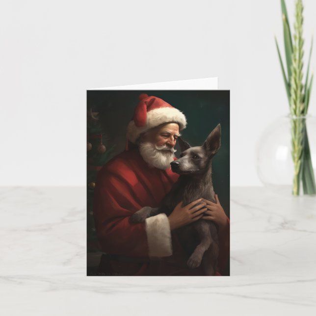 Xoloitzcuintli med tomte festlig jul kort (Framsida)