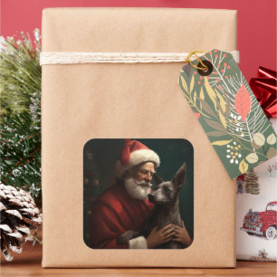 Xoloitzcuintli med Tomte Julfirande Jul Fyrkantigt Klistermärke