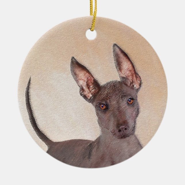 Xoloitzcuintli Painting - Cute Original Hund Art Julgransprydnad Keramik (Framsidan)