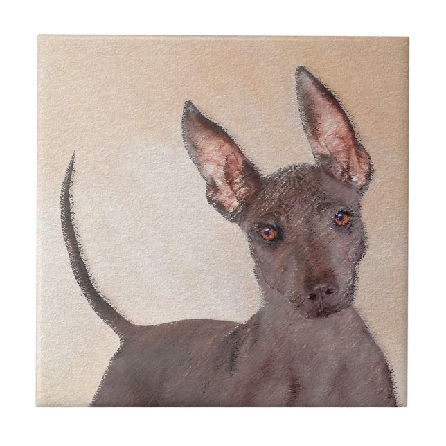 Xoloitzcuintli Painting - Cute Original Hund Art Kakelplatta (Framsidan)