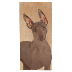 Xoloitzcuintli Painting - Cute Original Hund Art Trä USB-minne