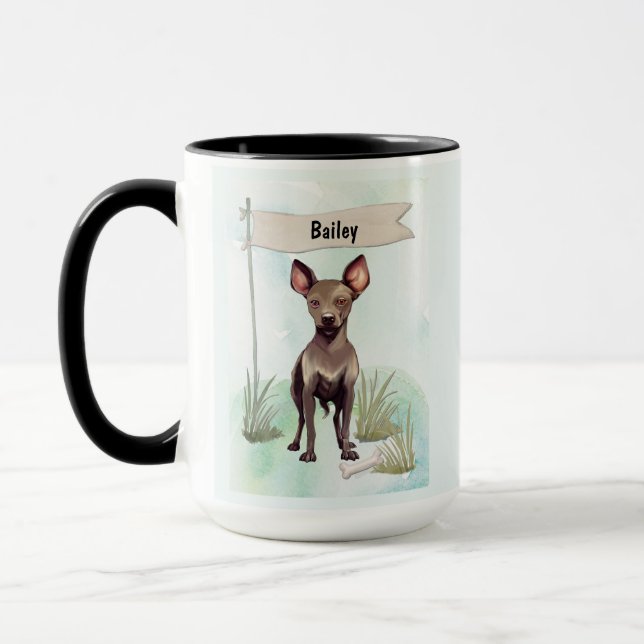 Xoloitzcuintli Watercolor Personalized Dog Mugg (Vänster)