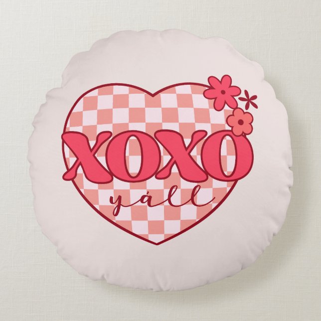 XOX | Cute & Loving Rosa Heart Rund Kudde (Framsidan)