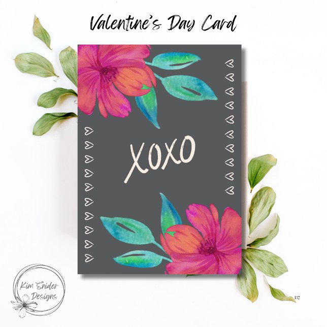 XOXO Akvarellblommor Alla hjärtans dag Kort (Skapare uppladdad)