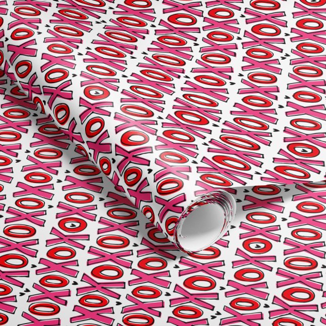 XOXO Alla hjärtans dag Papper Presentpapper (pink and red XOXOs and tiny hearts bring all the love vibes to this Valentine's Day gift wrap paper)