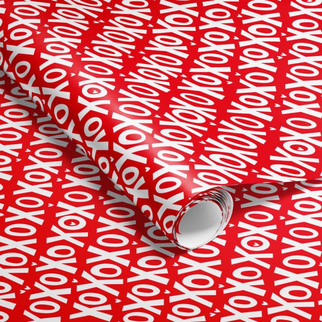XOXO Alla hjärtans dag Papper Presentpapper (red and white XOXO patterned Valentine's Day gift wrap roll with tiny heart detail)