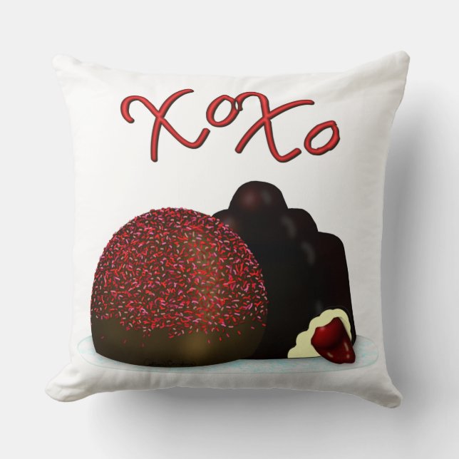XOXO Alla hjärtans dag Praliner och Mörk Choklad Kudde (Framsida)