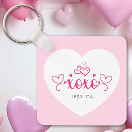 XOXO Anpassad Text Foto Söta Rosa Hjärtan Nyckelring
