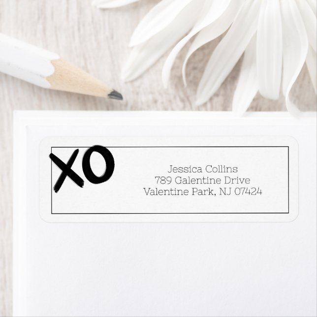 XOXO Black White Galentine Day Returadress Returadress Etikett (Insitu)