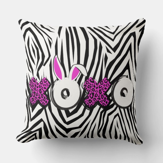 XOXO Black White Zebra Animal Print Pillow Kudde (Framsida)