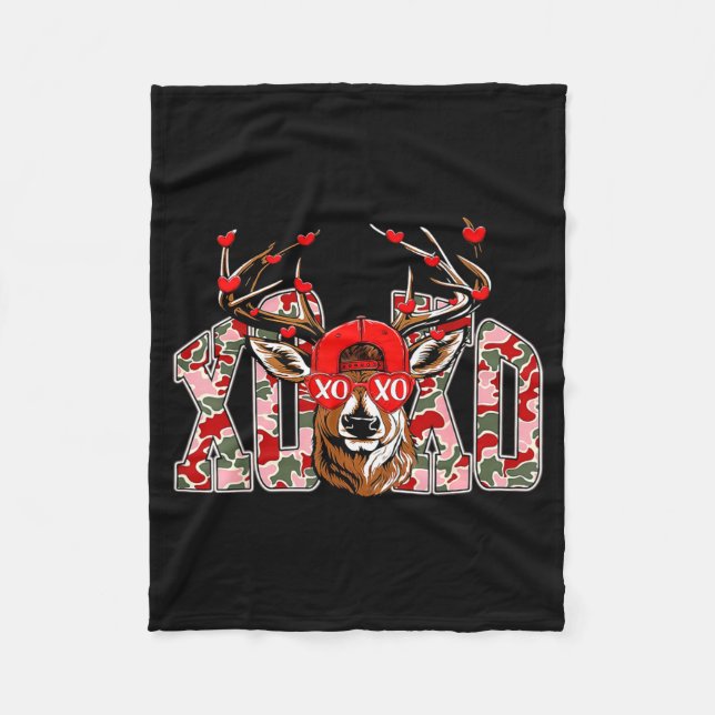 Xoxo Camo Buck Deer Hunting Valentine's Day Boys K Fleecefilt (Framsidan)