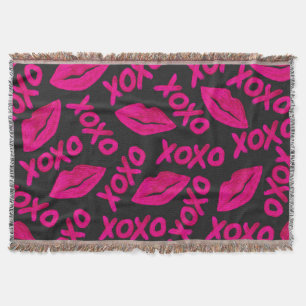 XOXO-citat Black Neon Rosa Läppar Lipstick Mönster Filt