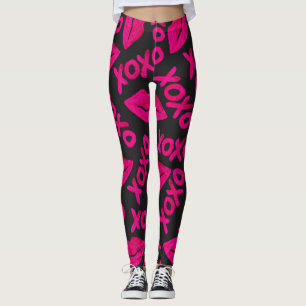 XOXO-citat Black Neon Rosa Läppar Lipstick Mönster Leggings
