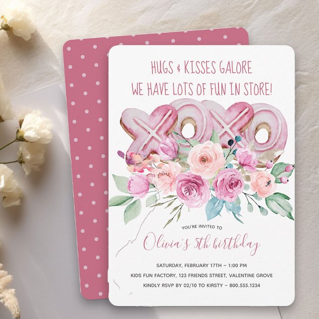 XOXO Cookies and Flowers Girls Birthday-inbjudan Inbjudningar (XOXO Cookies and Flowers Girls Birthday Invitation - order printed or as printable download)