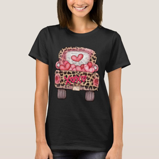 XOXO Cute Rosa Heart Leopard Lastbil Lycklig Valen T Shirt (Framsida)