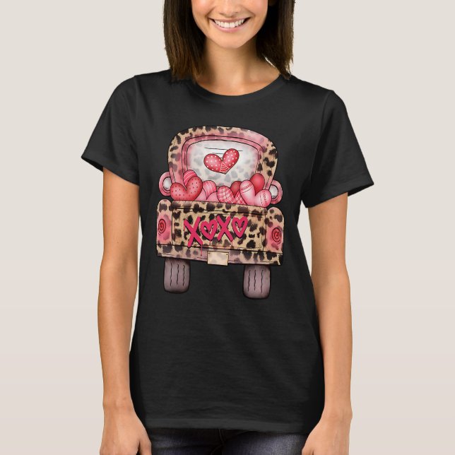 XOXO Cute Rosa Heart Leopard Lastbil Lycklig Valen T Shirt (Framsida)