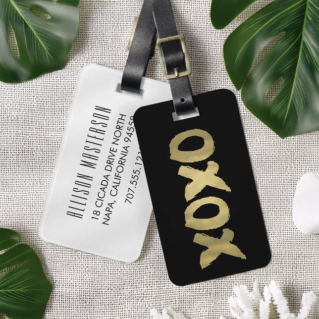 XOXO Faux Guld & Black Modern Chic Bagagebricka (Skapare uppladdad)