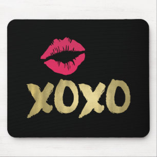 XOXO Faux Guld & Rosa Läppar Svart Musmatta