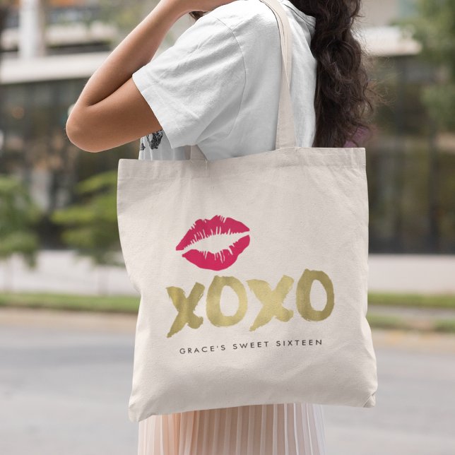 XOXO Faux Guld & Rosa Läppar Tygkasse (Skapare uppladdad)