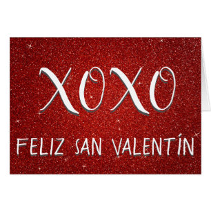 XOXO Feliz San Valentín Red Glitter och Gnistra Hälsningskort