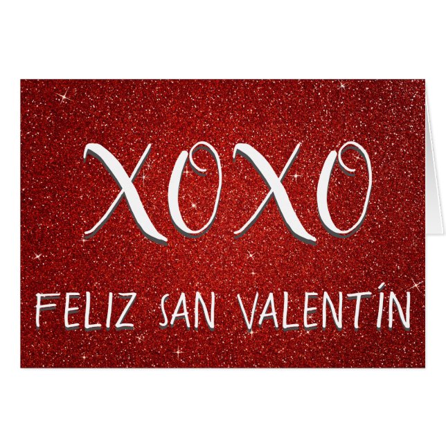 XOXO Feliz San Valentín Red Glitter och Gnistra Hälsningskort (Framsidan Horizontal)