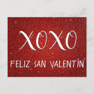 XOXO Feliz San Valentín Red Gnistra och Glitter Vykort