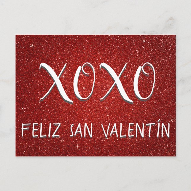 XOXO Feliz San Valentín Red Gnistra och Glitter Vykort (Framsida)