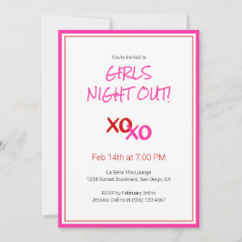 XOXO-flickor nattetid ut Rosa Cute Galentine Day P Inbjudningar