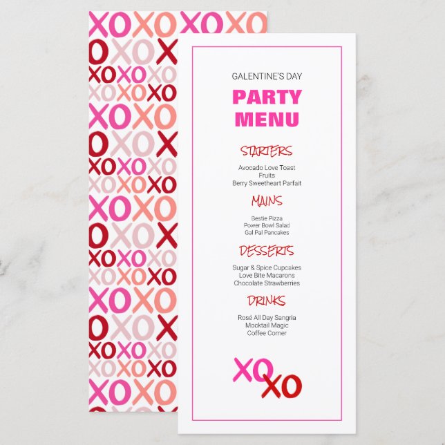 XOXO Flickor Night Out Rosa Galentine's Day Party Meny (Fram/baksida)