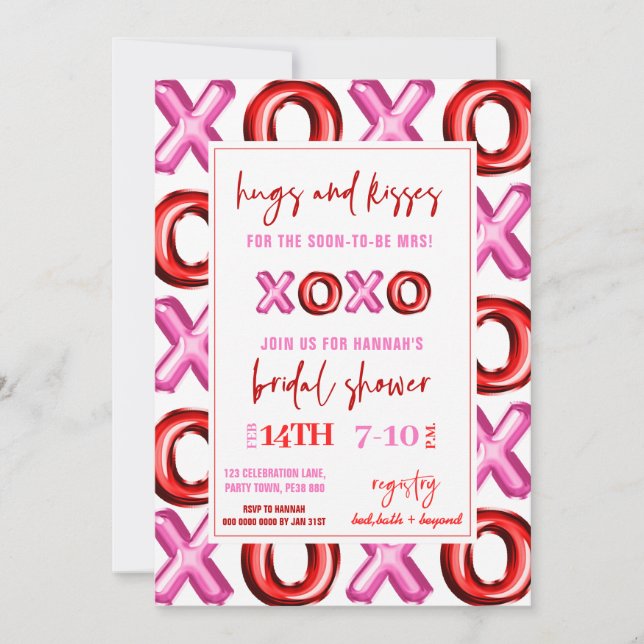 XOXO folieballong Kramar och kyssar till fru Inbjudningar (Framsida)