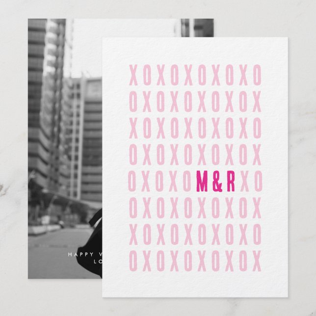 XOXO-foto med Par Initialer-platta Helgdag Julkort (Fram/baksida)