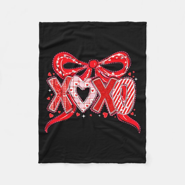 Xoxo Funny Valentines Day Love Coquette Bow Checke Fleecefilt (Framsidan)