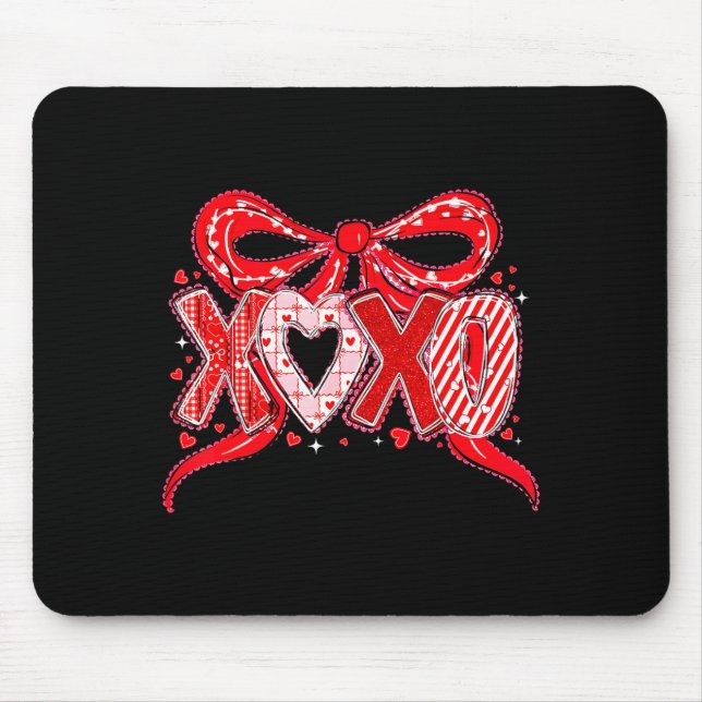 Xoxo Funny Valentines Day Love Coquette Bow Checke Musmatta (Framsidan)