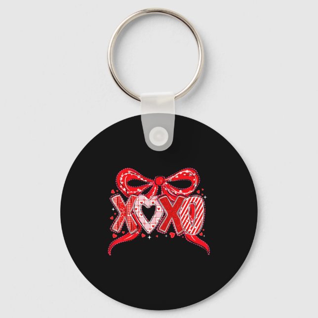 Xoxo Funny Valentines Day Love Coquette Bow Checke Nyckelring (Framsida)