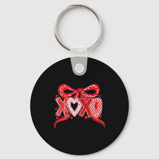 Xoxo Funny Valentines Day Love Coquette Bow Checke Nyckelring (Framsida)