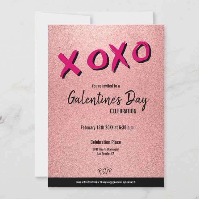 XOXO Galentine-dagen Ro Guld Valentines Party Inbjudningar (Framsida)