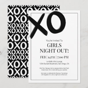 XOXO Girls Natt ut Black Bestie Galentine Party Inbjudningar