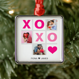 XOXO Glad Alla hjärtans dag Rosa Hjärtfoto Anpassn Julgransprydnad Metall