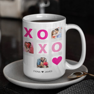 XOXO Glad Alla hjärtans dag Rosa Hjärtfoto Anpassn Kaffemugg