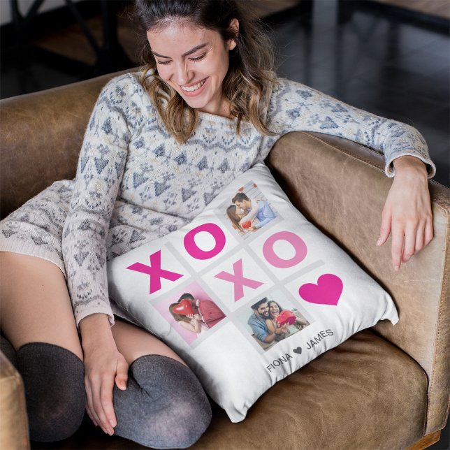 XOXO Glad Alla hjärtans dag Rosa Hjärtfoto Anpassn Kudde (Skapare uppladdad)