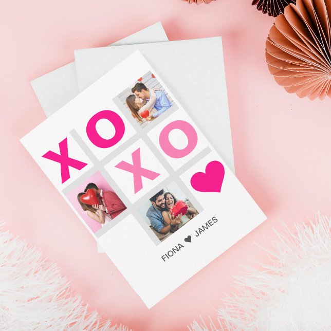 XOXO Glad Alla hjärtans dag Rosa Hjärtfoto Anpassn Tack Kort (Skapare uppladdad)