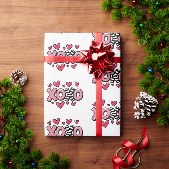 XOXO glad alla hjärtans dag söta rosa röda hjärtan Presentpapper (Julgåva)
