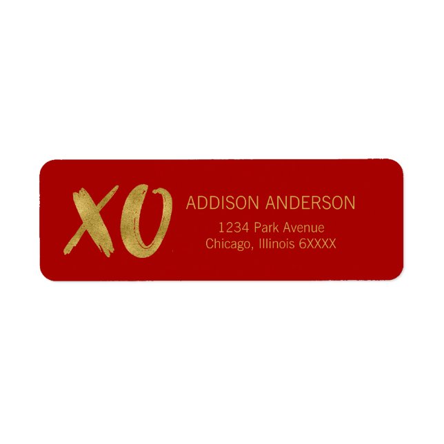 XOXO Gold Foil Valentine-adressetikett för Brushed Returadress Etikett (Framsidan)