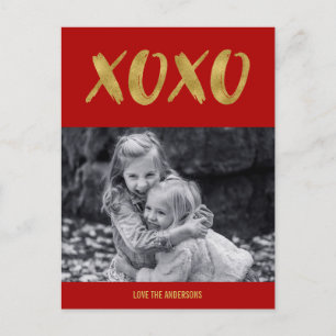 XOXO Gold Foil Valentine Photo Postcard, borstat Helg Vykort