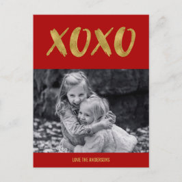 XOXO Gold Foil Valentine Photo Postcard, borstat Helg Vykort