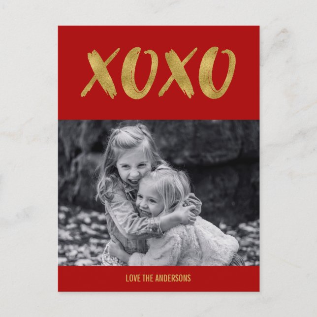 XOXO Gold Foil Valentine Photo Postcard, borstat Helg Vykort (Framsida)