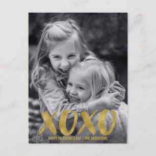 XOXO Gold Foil Valentine Photo Postcard, borstat Helg Vykort